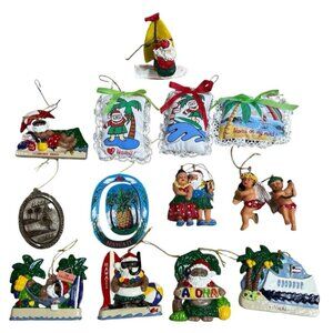 Vintage Christmas Decoration Santa Claus Angel Hawaii Aloha Ornaments Lot of 14